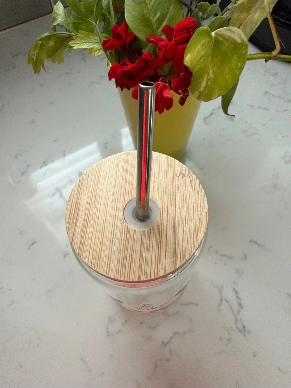 BRAND NEW Glass Chicken Tumbler Wood Lid, Metal Straw, Cup, To Go, Travel Cup
